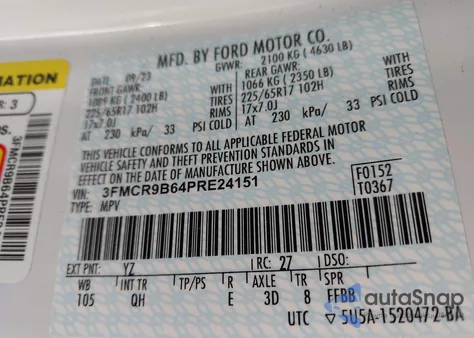 2023 Ford Bronco Sport Big Bend z USA, uszkodzony, nr VIN 3FMCR9B64PRE24151